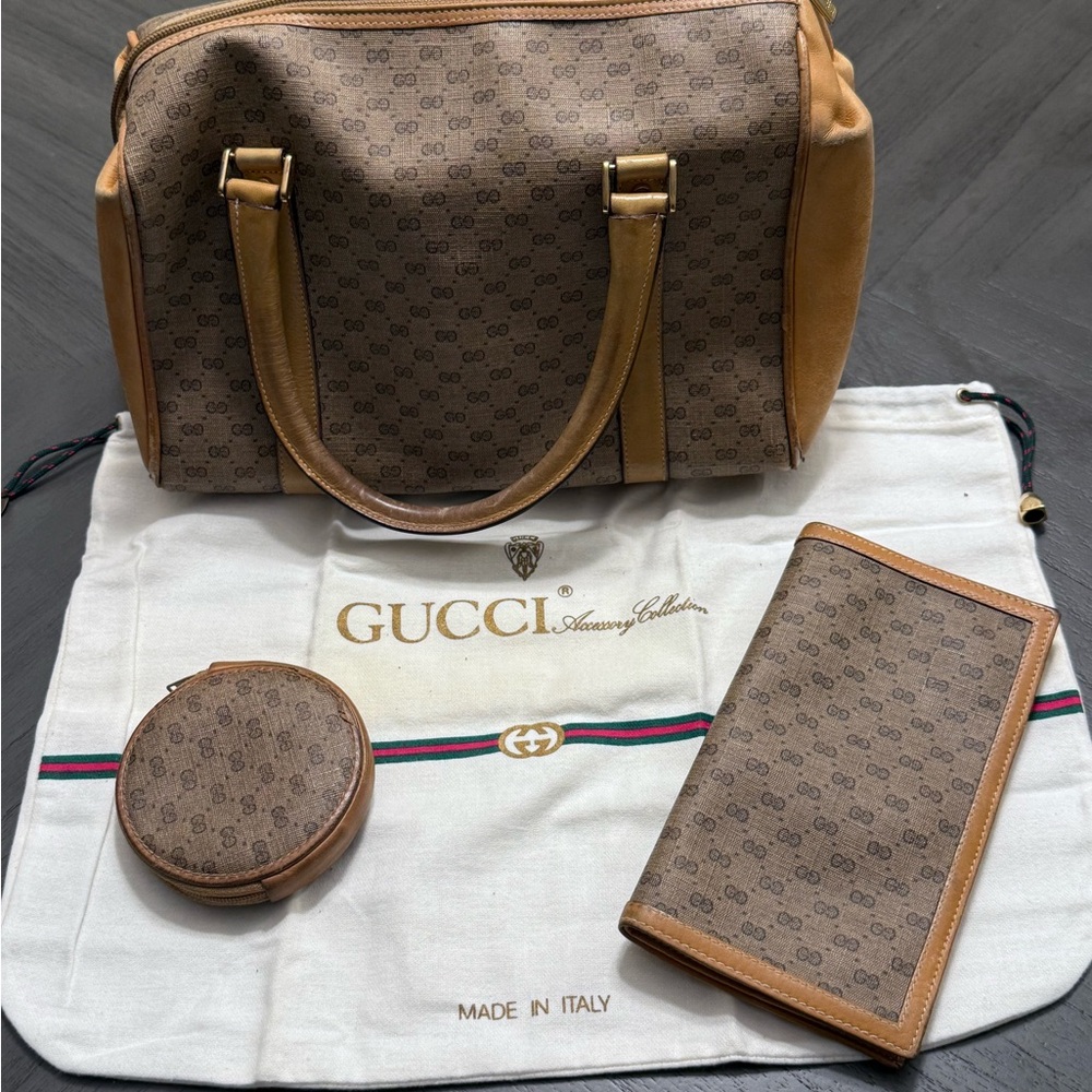 Vintage Gucci Monogram Boston Bag and Wallet/card holder GG Canvas Made in Italy